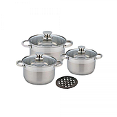 Набір нержавіючих каструль Benson BN-241 7 предметів (4 л, 5,1 л, 6,5 л) з підставкою