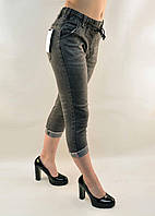Бриджи женские джинсовые с подворотом в сером цвете Капри женские серые 25 р-р