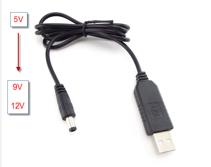 USB-кабель живлення (DC 5.5 x 2.1 мм) з перетворювачем 5v на 9 і 12v для роутерів.