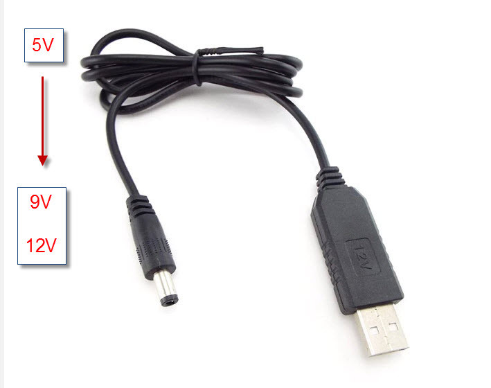 USB-кабель живлення (DC 5.5 x 2.1 мм) з перетворювачем 5v на 9 і 12v для роутера, модема