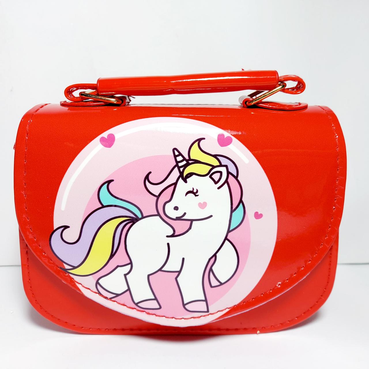 Дитяча лакова сумочка червона з єдиноріжком, фото 1