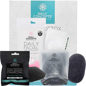 Набір для очищення обличчя Daily Concepts Facial Detox Set (Konjac, Mini Scrubber, Charcoal Soap Sponge)