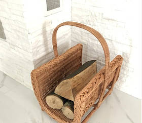 Плетена дровниця з лози з ручкою 45*34*32см