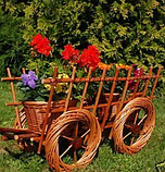 Візок плетений з лози для декорування саду, дачної ділянки, тераси, фото 2