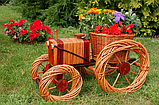Садовий декор кашпо для квітів плетений трактор з лози, фото 3