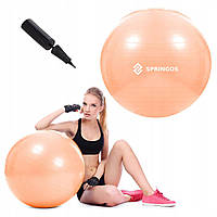 Фитбол 55 см оранжевый с насосом, мяч для фитнеса гимнастический Springos