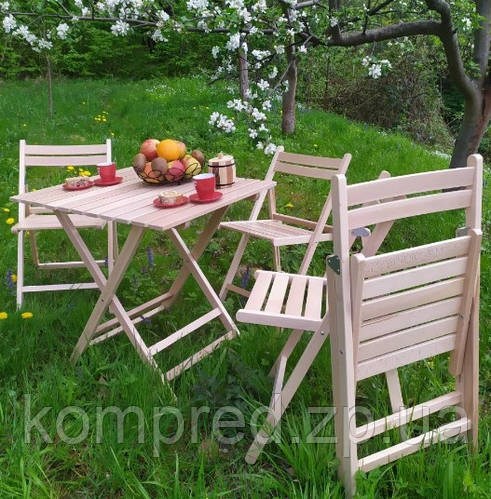 Набор деревянной раскладной мебели стол и 4 стула для сада, беседки ...