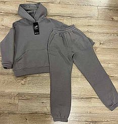Теплий підлітковий спортивний костюм 3-нитка у сірому кольорі, розміри 158