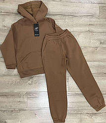Теплий підлітковий спортивний костюм 3-нитка у кольорі кемел, розміри 158
