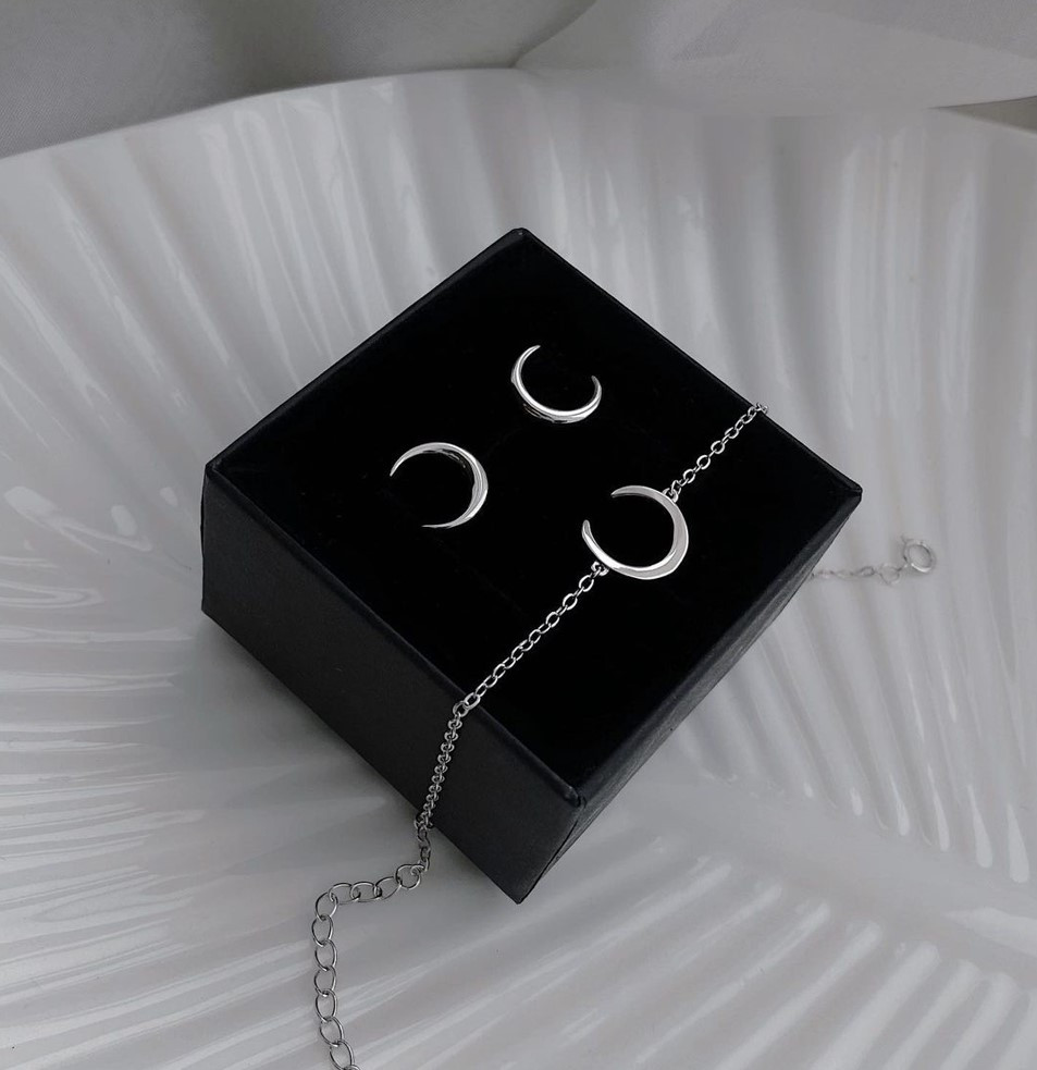 Срібний набір Срібний комплект Браслет і Сережки Лунниця Місяць, фото 1