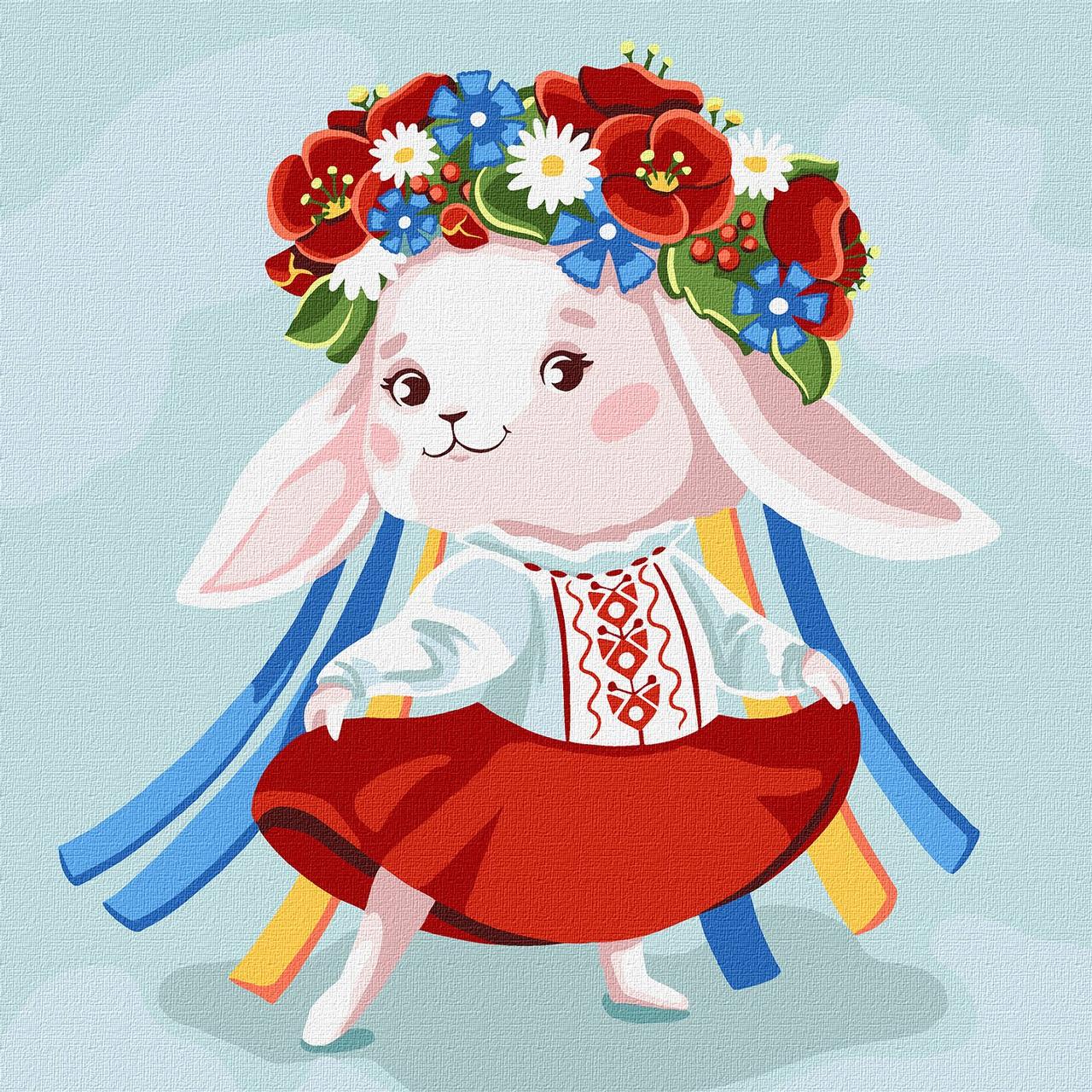 Картина за номерами "Зайка - україночка" 30*30 см Ідейка KHO 2401 pbn-p