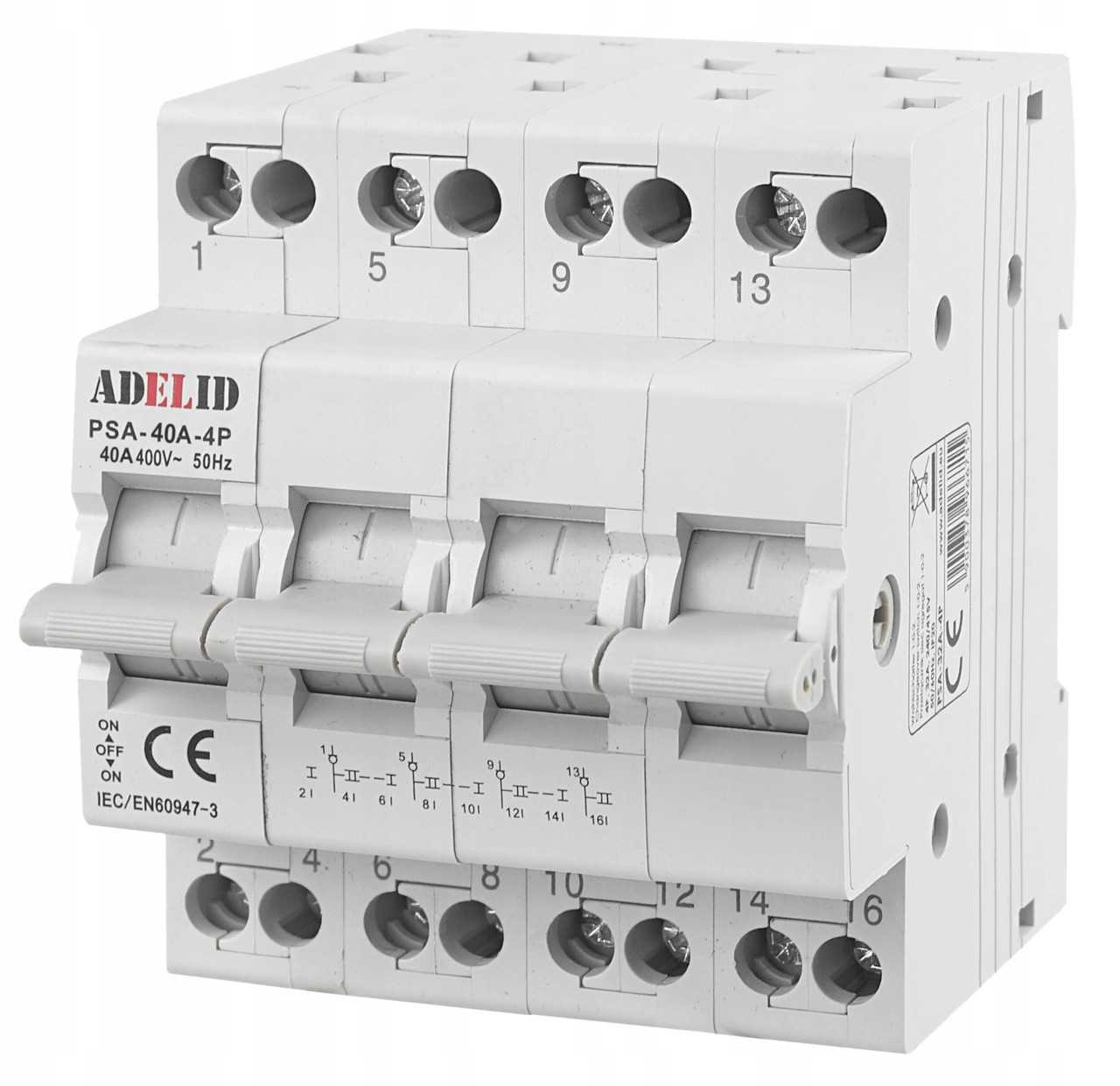 Перемикач навантаження Мережа-генератор Adelid 4P 40A 1-0-2 02369