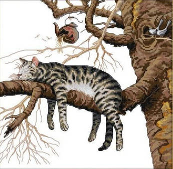 Вишивка хрестом набір Кіт на дереві 36х36 см (арт. MK001)