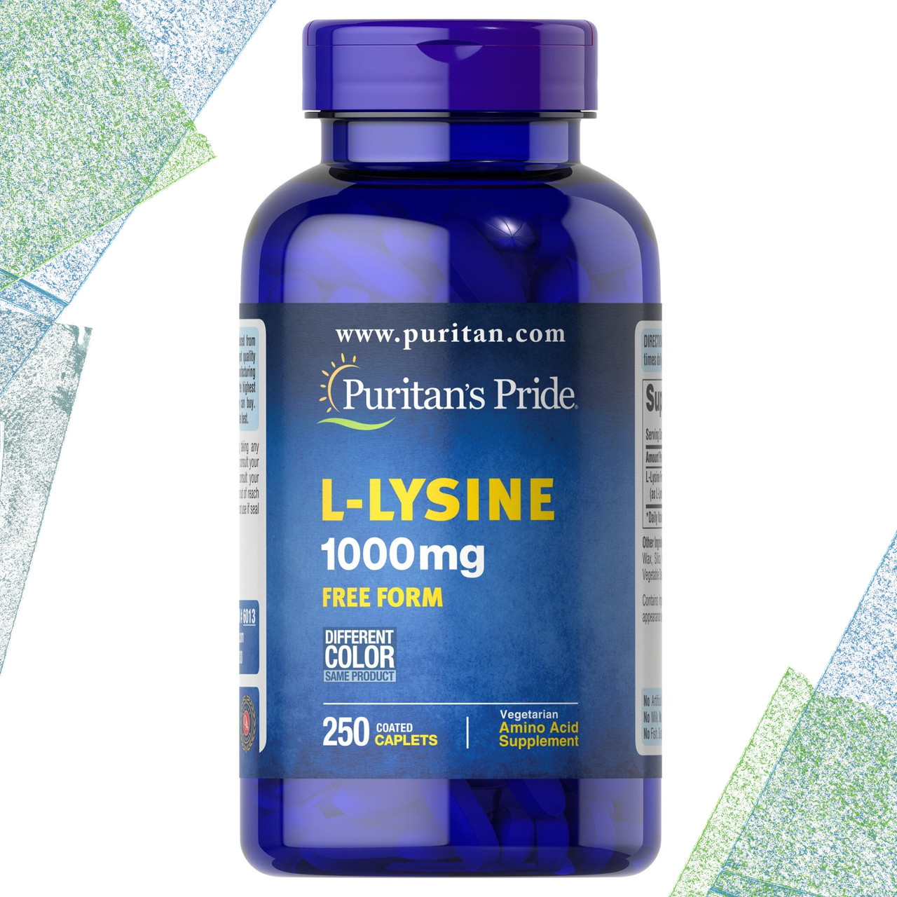 Л-Лизин Puritan's Pride L-Lysine 1000 мг 250 таблеток (каплетс) - фото 1 - id-p1543194559
