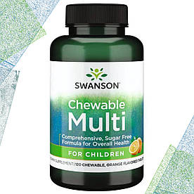Вітаміни для дітей Swanson Chewable Multi (Апельсиновий смак) 120 жувальних таблеток, без цукру, 4+
