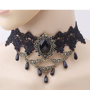Чокер готичний мереживний "Астар", широке намисто, кольє з намистинами