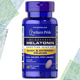 Мелатонін Puritan's Pride Bi-Layered Melatonin 5 мг (двошаровий) 60 двошарових таблеток