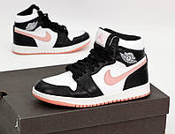 Женские кроссовки Air Jordan 1 Mid White Black Light Arctic Pink (с мехом) 640737 103