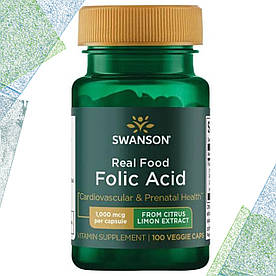 Фолієва кислота Swanson Folic Acid 1000 мкг з Екстракту цитрусових лимонів 100 вегетаріанських капсул