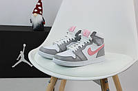 Женские кроссовки Air Jordan 1 High Gray-Pink (с мехом) 07375