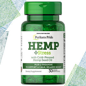 Масло Коноплі + Л-Теанін Puritan's Pride Hemp + Stress L-Theanine 30 рідких гелевих капсул