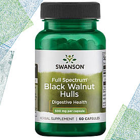 Чорний горіх для травлення Swanson Black Walnut Hulls Digestive Health 500 мг 60 капсул
