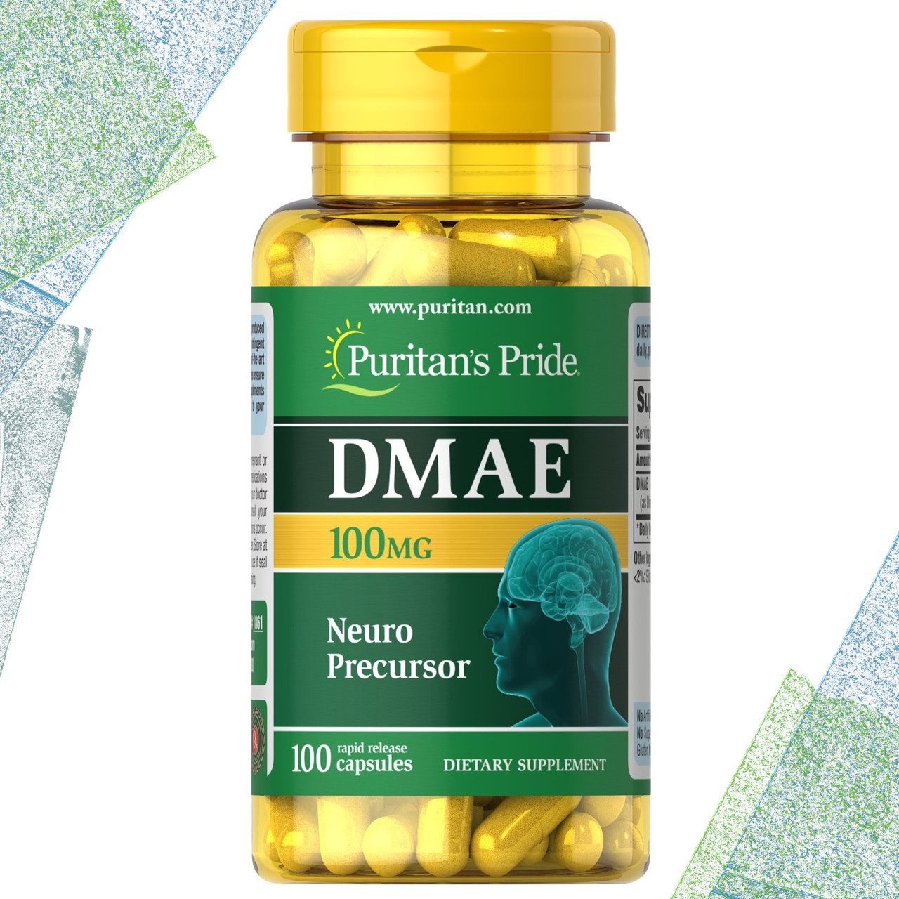 Для мозку Puritan's Pride DMAE 100 мг 100 капсул, фото 1