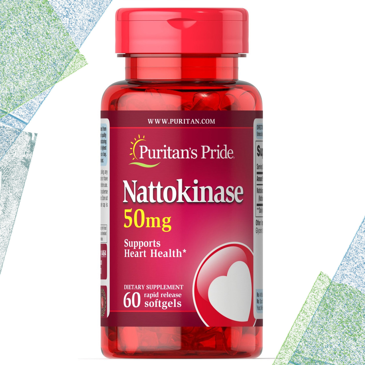 Натокіназа Puritan's Pride Nattokinase 50 мг 60 гелевих капсул, фото 1