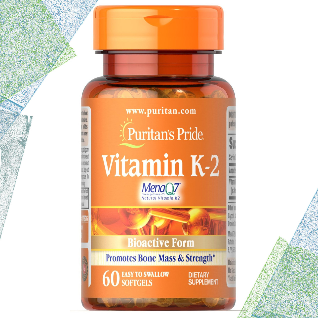 Вітамін К2 Puritan's Pride Vitamin K-2 50 мкг 60 гелевих капсул, фото 1