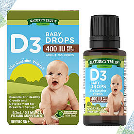 Вітамін Д3 для дітей Nature's Truth D3 Baby Drops 400 IU на краплю Newborn+ 0+ 9.2 мл (365 крапель)