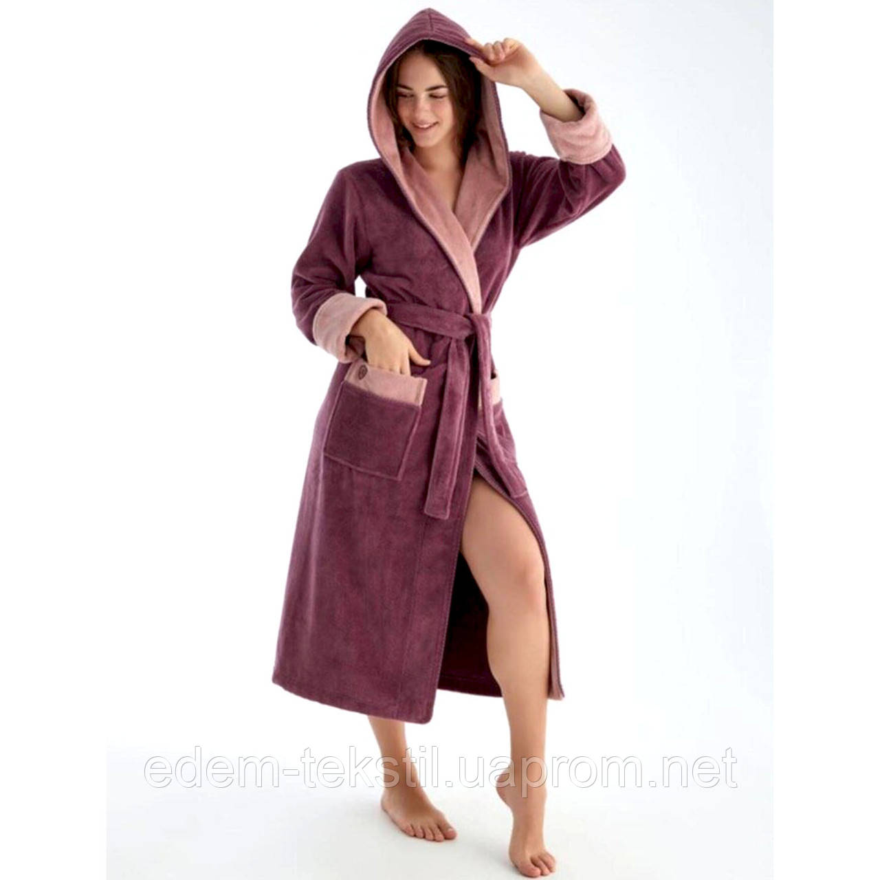 Стильний жіночий бамбуковий халат із капюшоном Nusa 4145, Ліловий, S