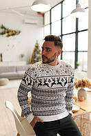 Мужской свитер с оленями новогодний и женский Белий