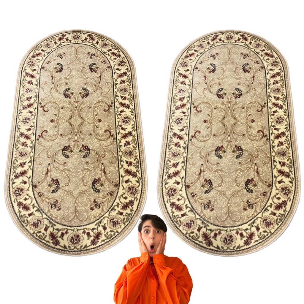 80х150 Килимок овальний нічний, Lotos 523/110o бежевий колір, класичний дизайн