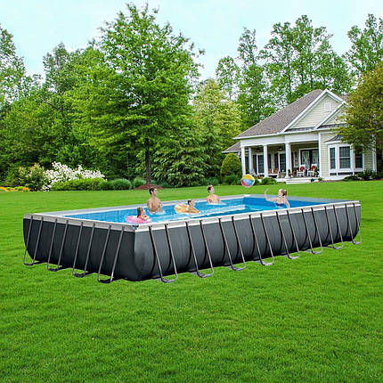 Каркасний прямокутний басейн Intex 26378 (фільтр-насос, сходи, підстилка, ремкомплект, 978х488х132см) Сірий, фото 2