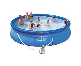 Надувний безкаркасний круглий басейн Intex 28132 (366-76см, 5621 л, фільтр-насос 230V) Синій, фото 3