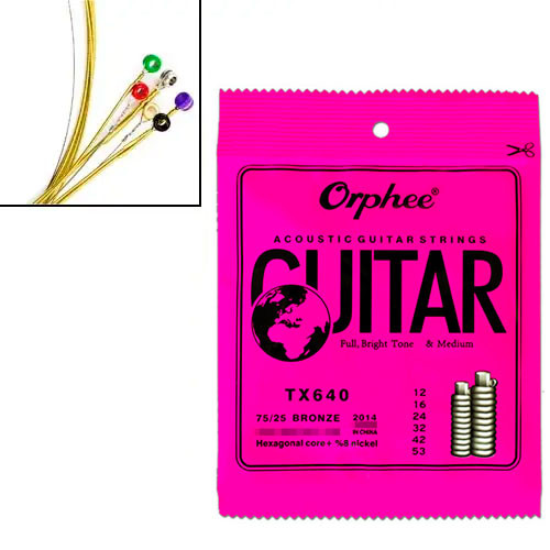 Набір із 6 струн для акустичної гітари, 12-53", 0.30-1.34 мм, Orphee TX640