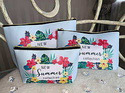 💚Набір косметичок жіночих, дорожніх, різних розмірів 3 в 1, на блискавці, яскравих