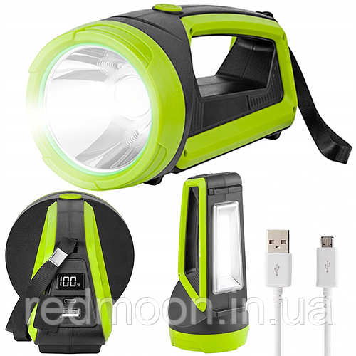 Купить Мощный фонарь ручной 3в1 5 Вт, 3600 мАч, с USB, PowerBank и ...