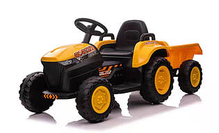 Дитячий електромобіль трактор з причепом Lolly Kids LK X100 з пультом керування і м'яким сидінням жовтий (9609)