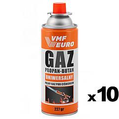 Цанговий газовий балон VMF Euro Gaz 400мл 227 гр 10шт