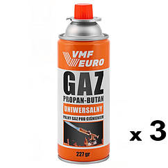 Цанговий газовий балон VMF Euro Gaz 400мл 227 гр 3шт