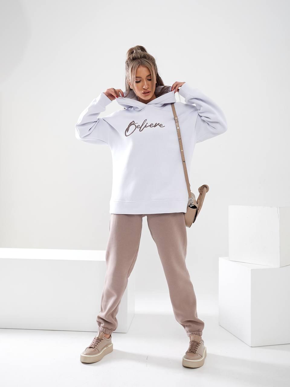 Теплий спортивний костюм найвищої якості з вишивкою на грудях, арт 465, колір кави з молоком