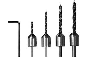 Свердло-зенкер, набір свердел із 4 шт. з зенковкою. Свердла в потаємний. Свердління та зенкування обдимо дією.