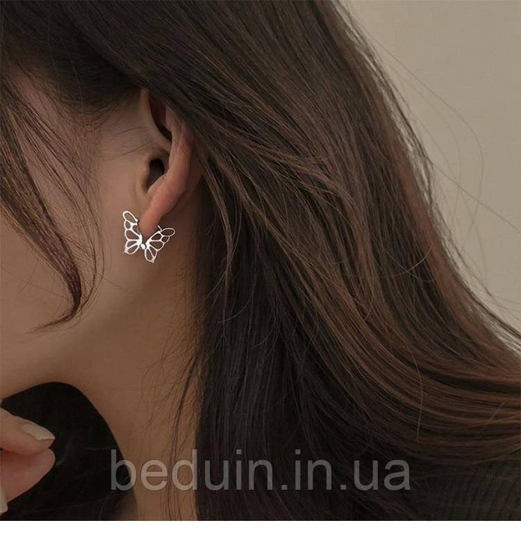 Популярні сережки Кафи срібне покриття 925 проби "Butterfly" метелики EGYPT SILVER