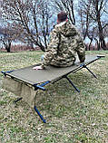 Розкладачка НАТО армійська польова. Ліжко складне з карманом для речей. Хакі, фото 2