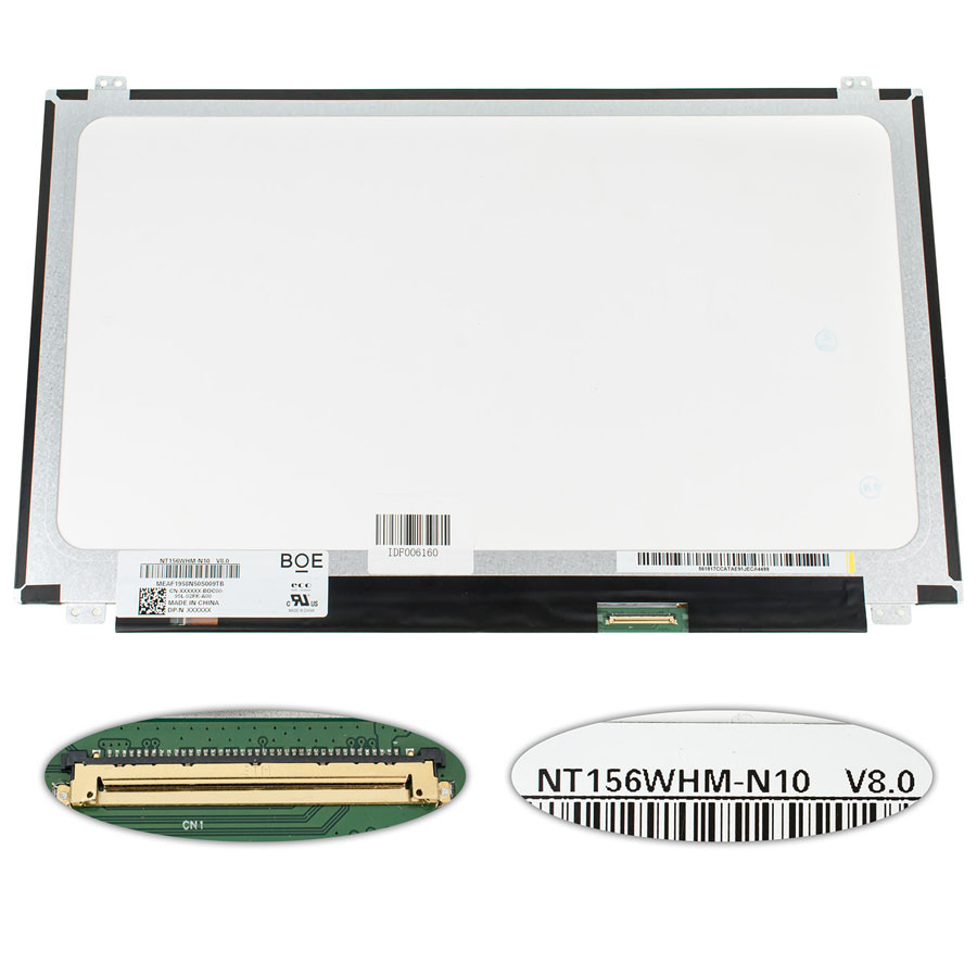 Матриця 15.6 NT156WHM-N10 (1366*768, 40pin, LED, SLIM(вертикальні вушки), глянець, роз'єм праворуч знизу) для