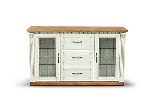 Комод із вітражем 2Д3Ш Freedom масив дерева Ольха колір горіх/Патина (Мікс-мебель ТМ) Слоновий пензель/Горих/Патина золото