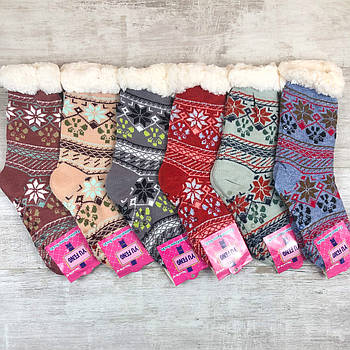 Хутряні шкарпетки тапочки жіночі Yu Feng (сніжинка)