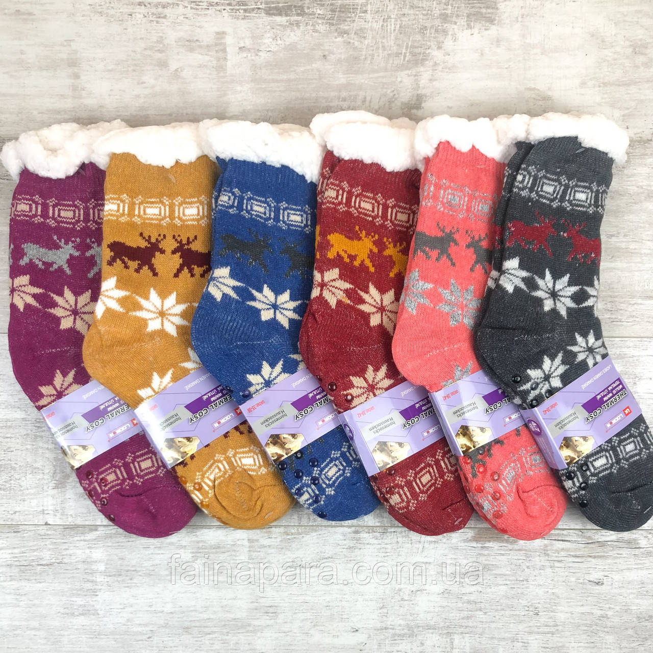 Хутряні шкарпетки тапочки жіночі Uk Looken (олені) 35-38, фото 1