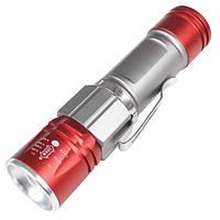 Аккумуляторный ручной фонарь BL-517-XPE USB (Серебристо-красный)